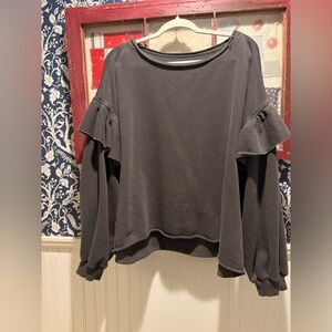 Aerie Charcoal Ruffle Sleeve Sweatshirt